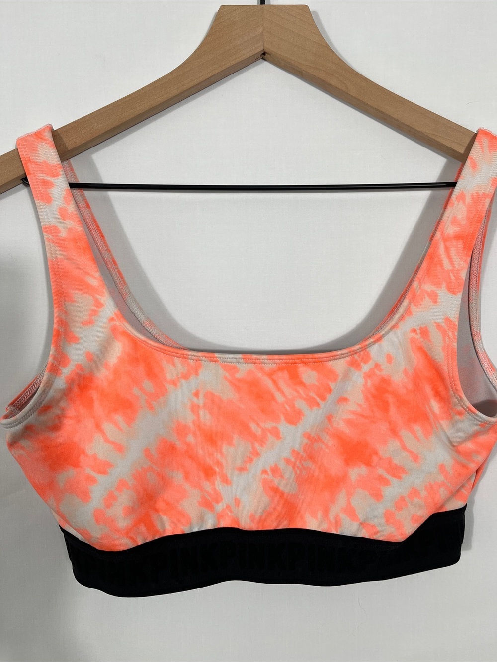 PINK Neon Coral & White Tie-Dye Sports Bra